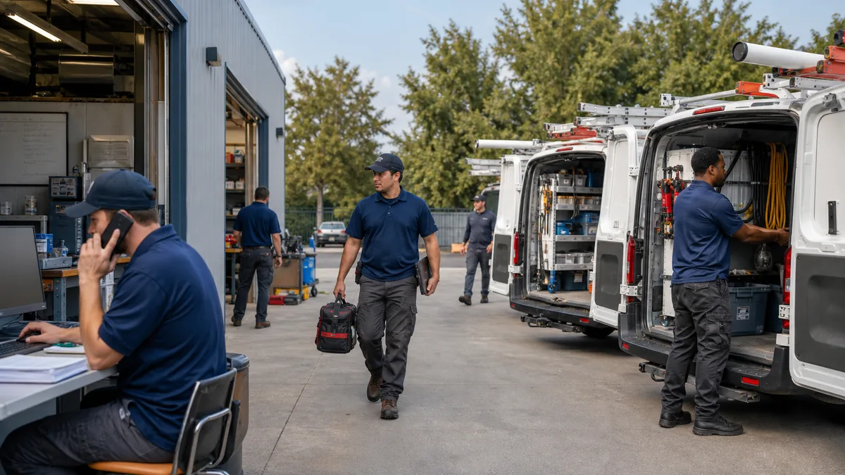 Field service company team coordinating employee schedules